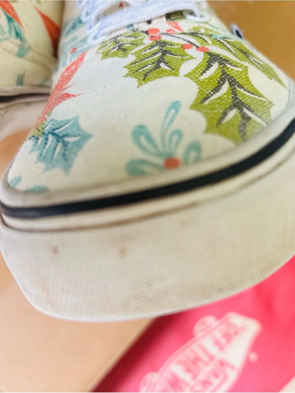 Vans Canvas Low-Top Sneakers in White with Red & Green Floral Print